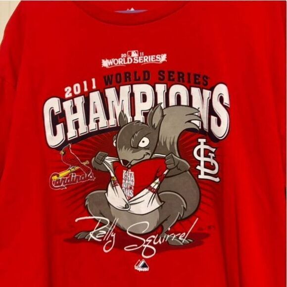 St. Louis Cardinals 2011 World Series Champs Rally Squirrel Size XL T-Shirt - Picture 2 of 4